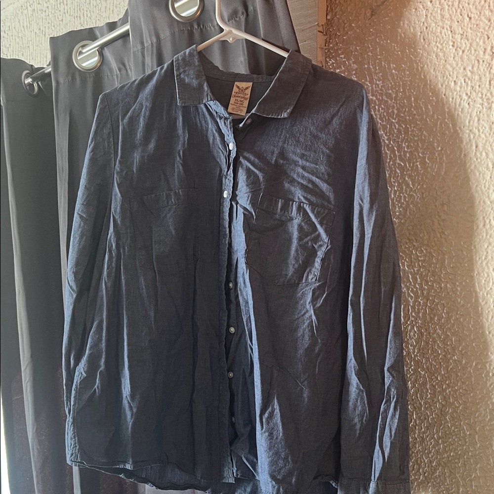 Faded Glory Denim Blue Button Down Shirt